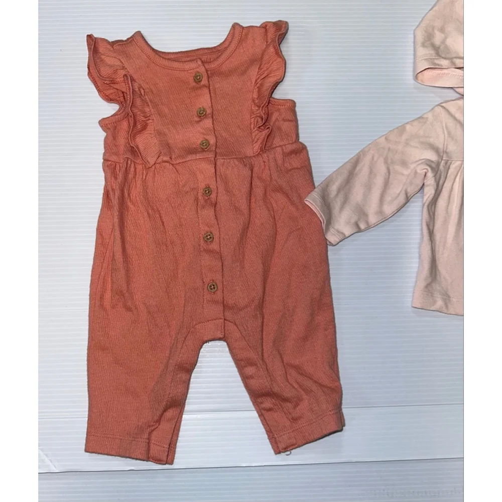 Lot of 4 Baby Girl Carter's Coral Ruffle Romper Jacket Top 3 Months Bundle